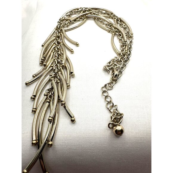 Boho Chic Fringe Y-Drop Necklace Silver Tone Cascading Coastal Cowgirl Tribal - Picture 4 of 6